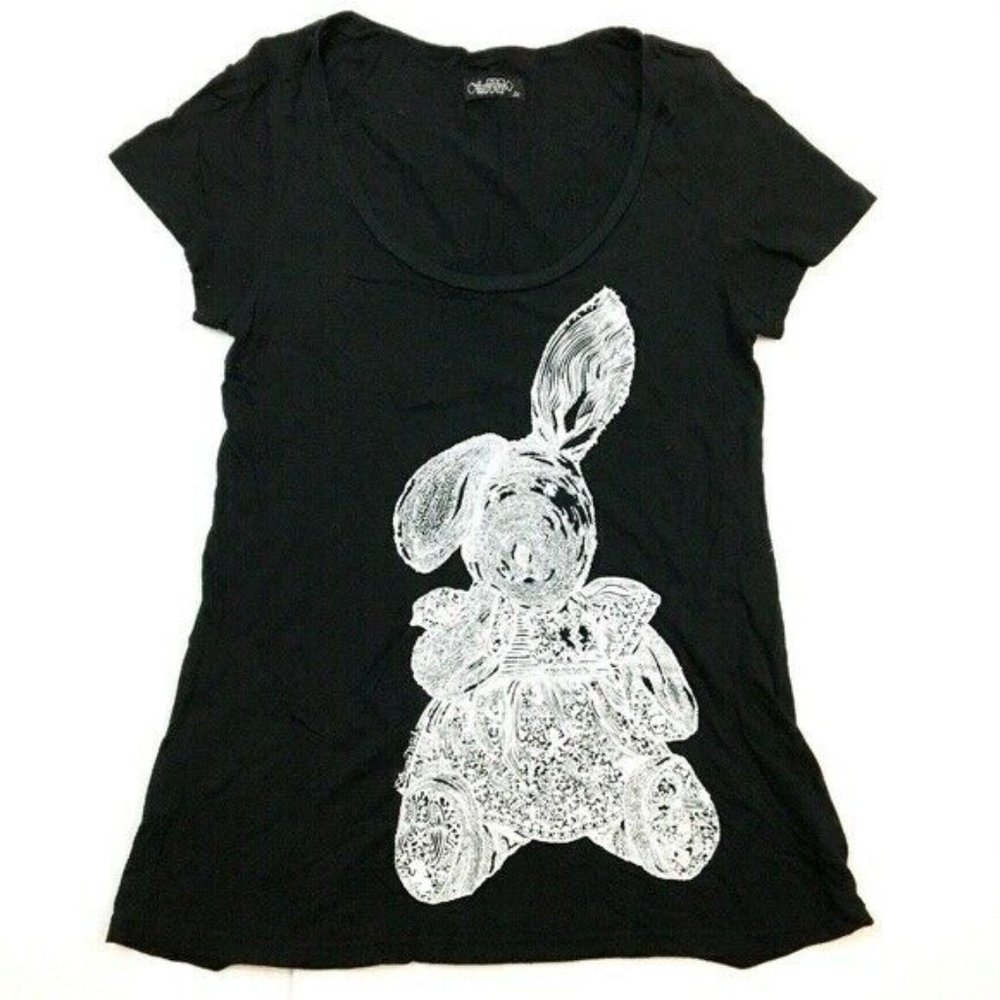 Lauren Moshi Womens Bunny Doll Graphic Design Black T Shirt Skulls Size S